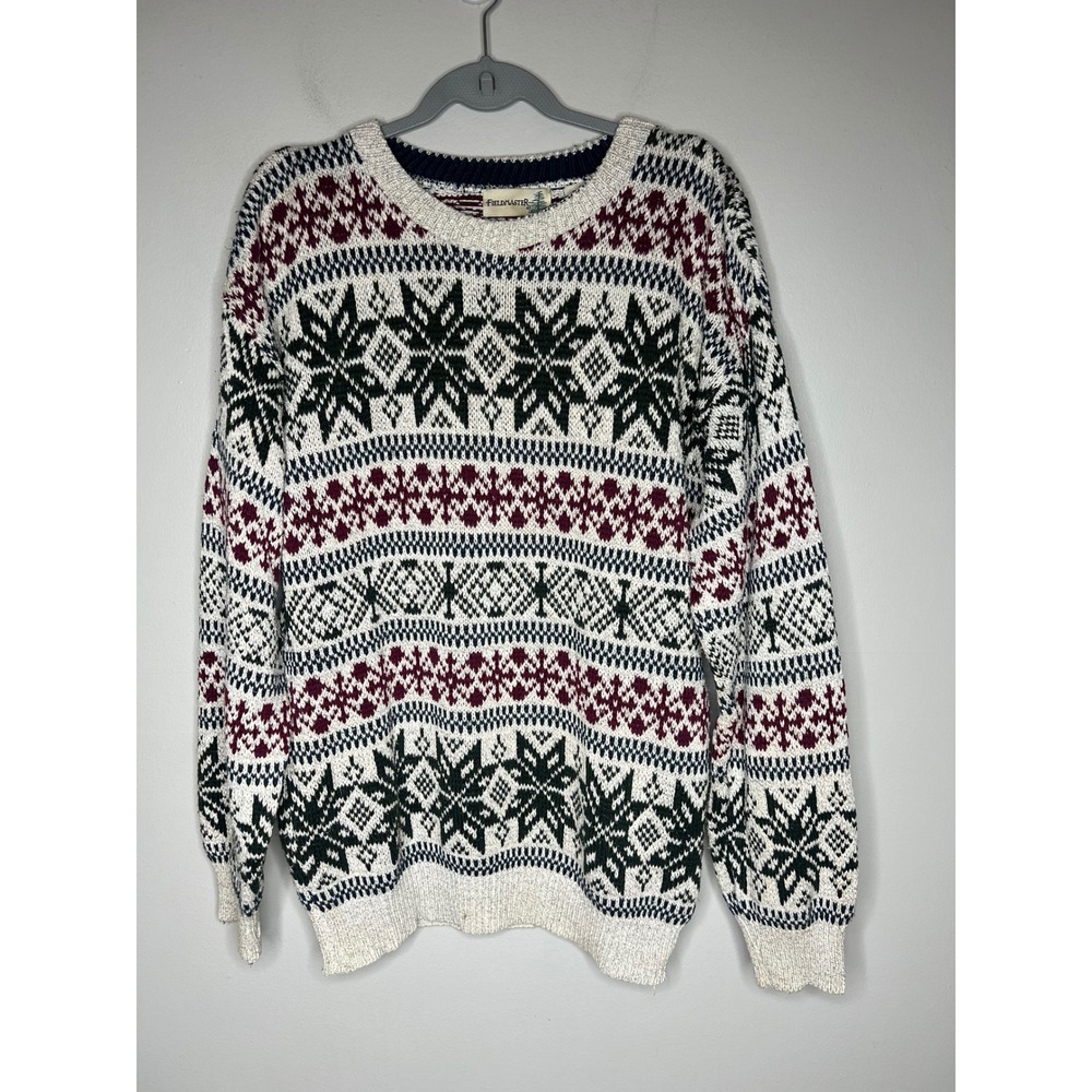Vintage 90s Fieldmaster Fair Isle Nordic Ski Sweater Cotton Made in USA Men's M